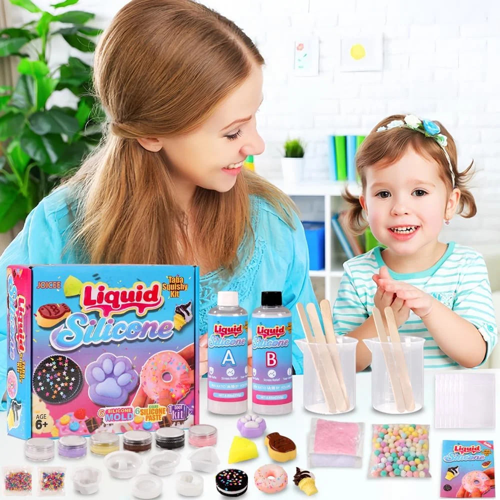 Taba Squishy Kit, DIY Squishy Making Kit 18OZ 1:1 AB Liquid Silicone with 6 Molds