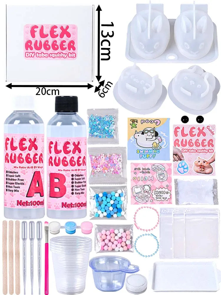 DIY  Taba Squishy Kit Set Liquid Gel Liquid Silicone Squishy Making Kit Perfect Kawaii Cartoon Cat Rabbit Decompression Gifts