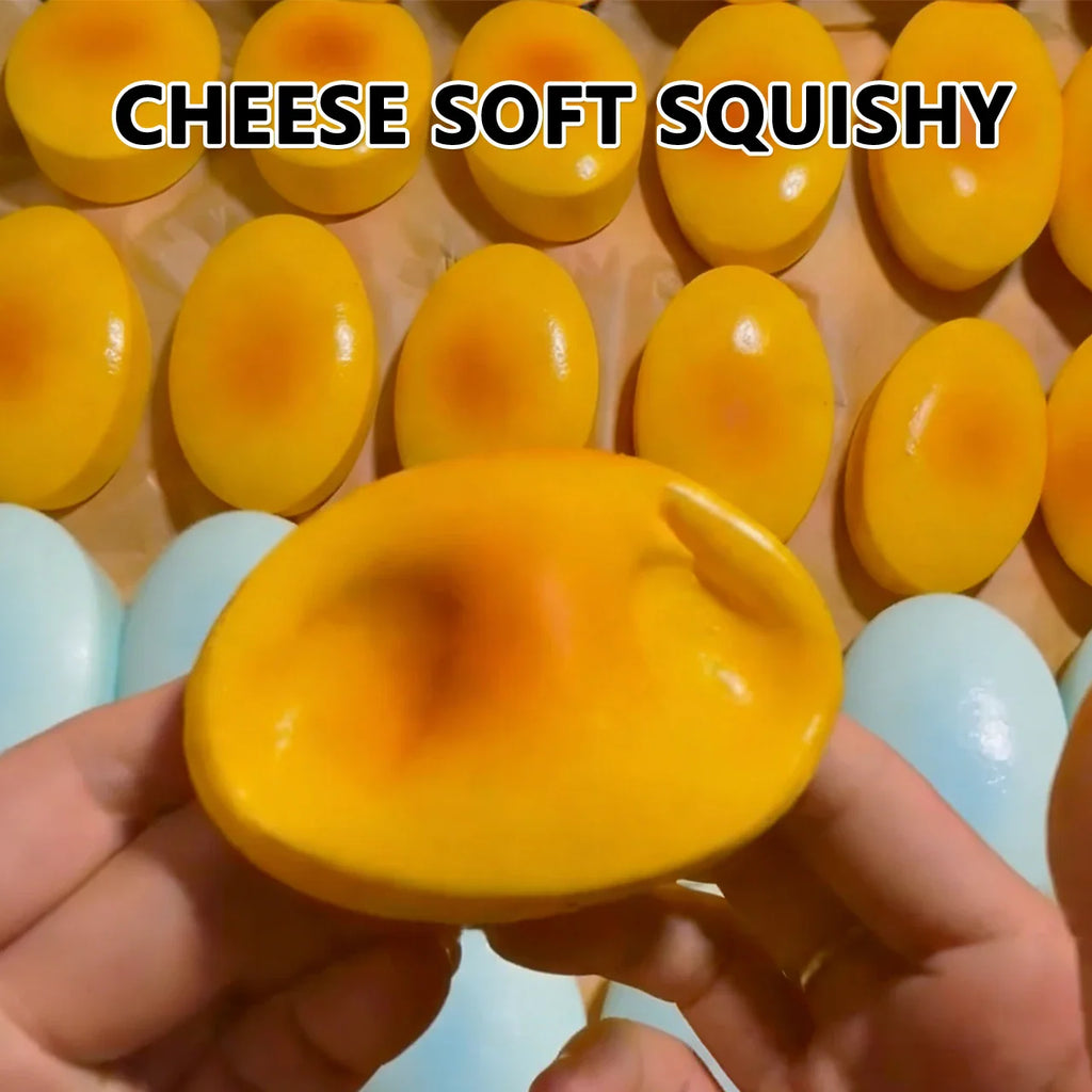 Square cheese squishy toy showing soft TPR material