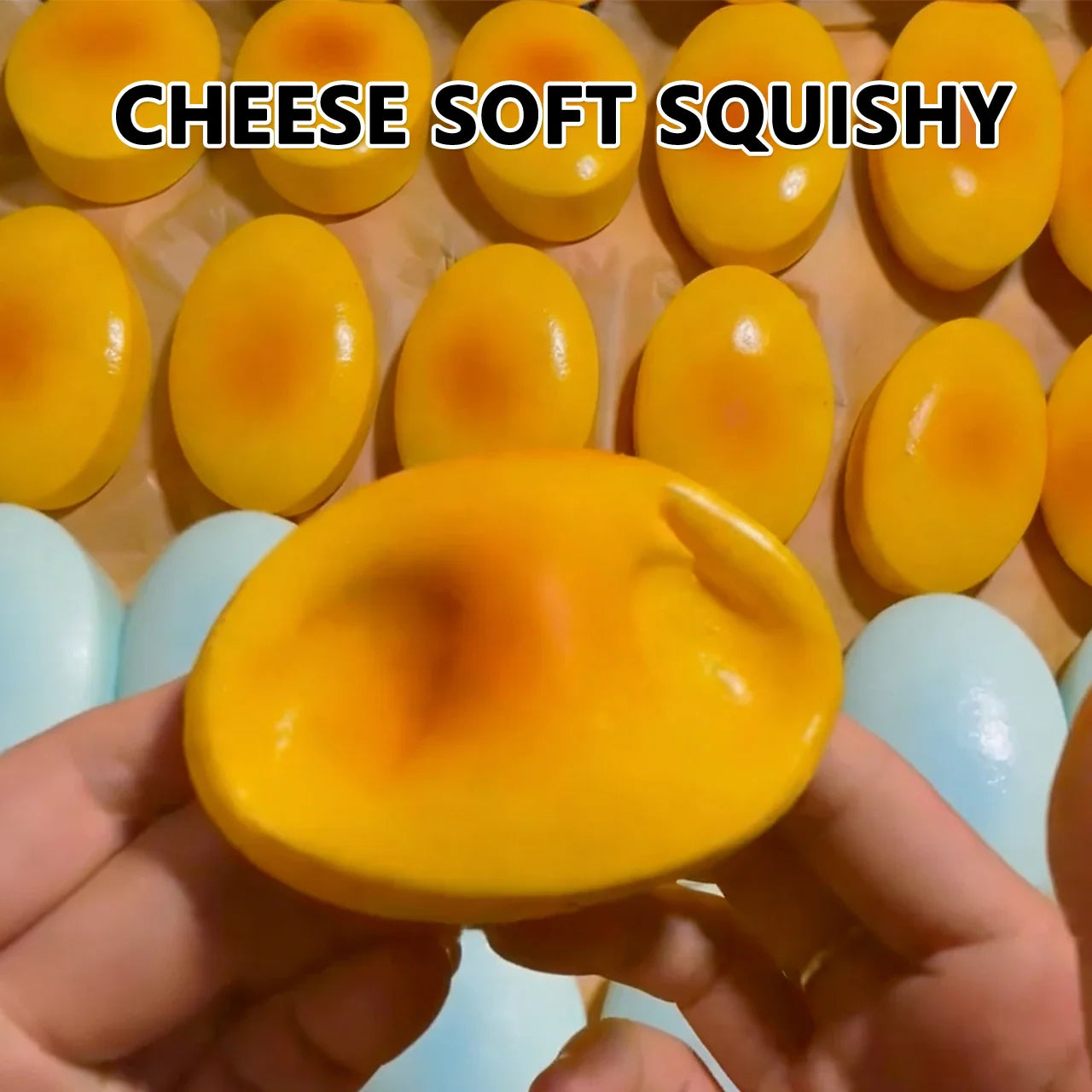 Square cheese squishy toy showing soft TPR material