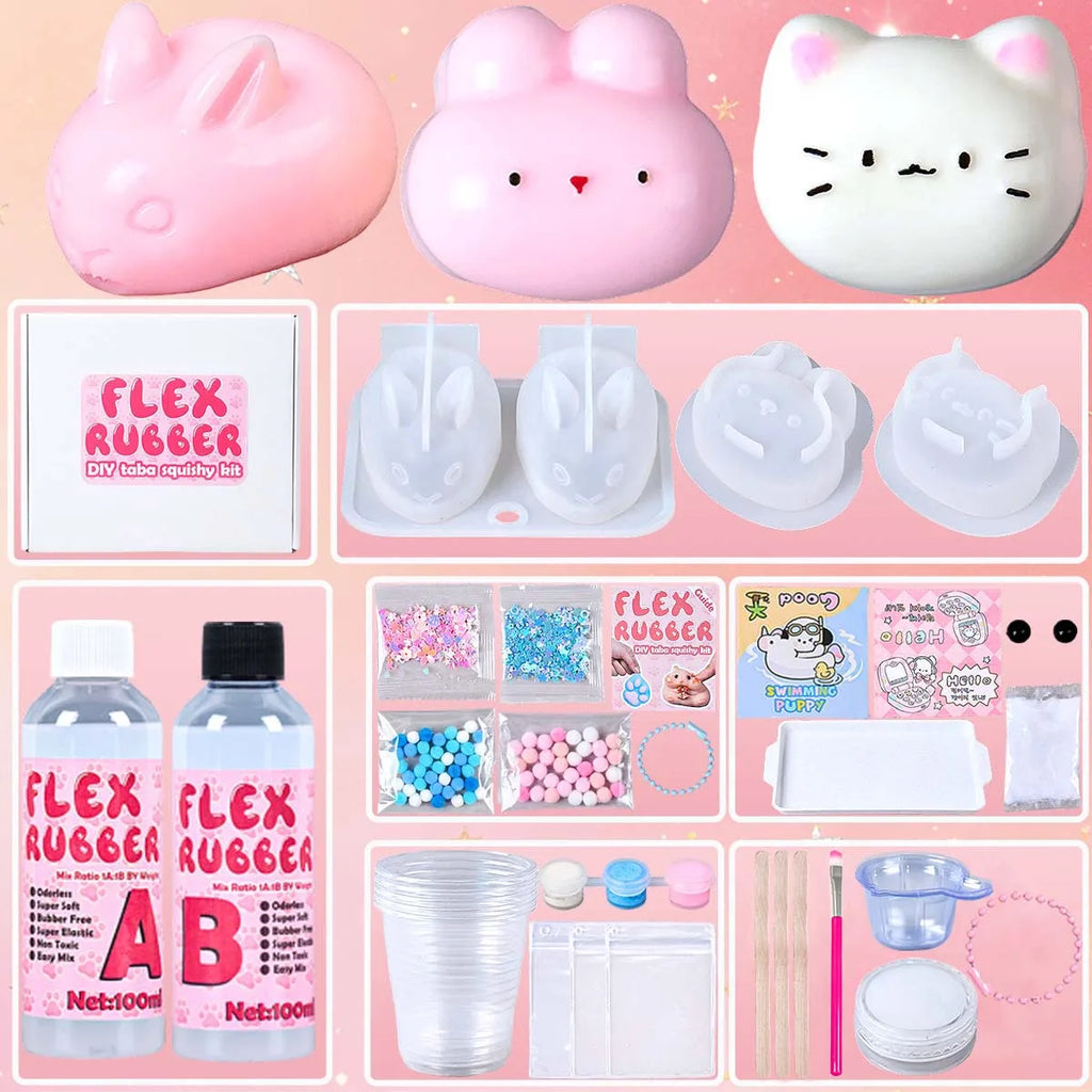 DIY  Taba Squishy Kit Set Liquid Gel Liquid Silicone Squishy Making Kit Perfect Kawaii Cartoon Cat Rabbit Decompression Gifts