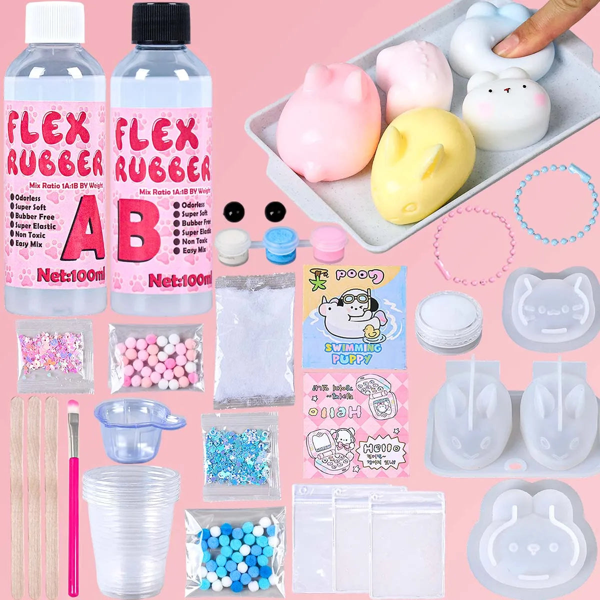 DIY  Taba Squishy Kit Set Liquid Gel Liquid Silicone Squishy Making Kit Perfect Kawaii Cartoon Cat Rabbit Decompression Gifts