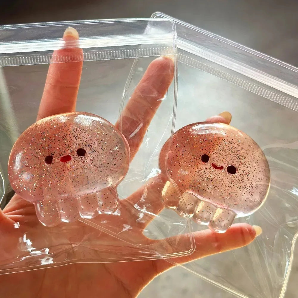 Transparent jellyfish stress squishy showing detail