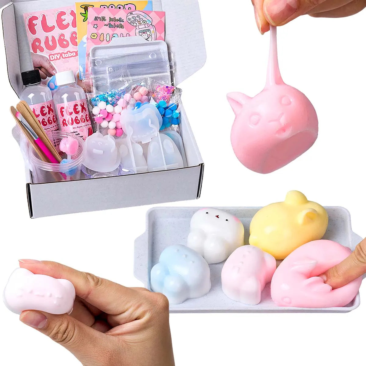 DIY  Taba Squishy Kit Set Liquid Gel Liquid Silicone Squishy Making Kit Perfect Kawaii Cartoon Cat Rabbit Decompression Gifts