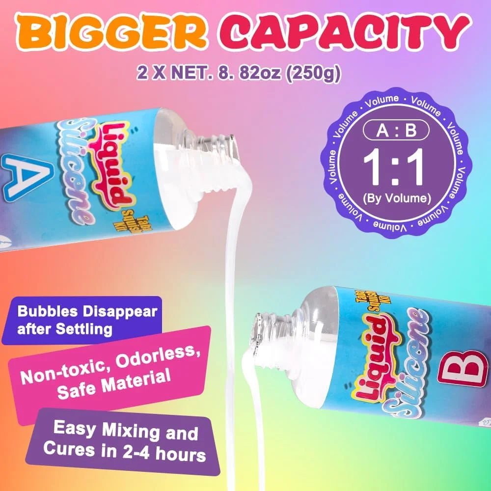 Taba Squishy Kit, DIY Squishy Making Kit 18OZ 1:1 AB Liquid Silicone with 6 Molds